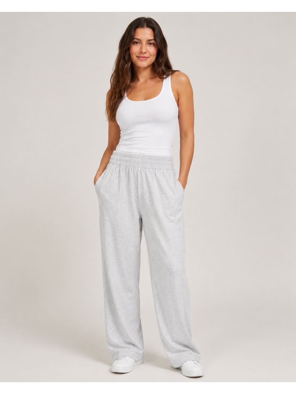 SKIMS Cotton Jersey Straight Leg Pants Light Heather Gray Size Small